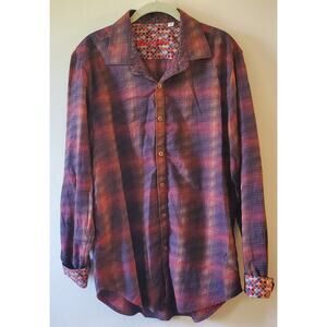 Robert Graham Tailored Fit Autumn Plaid Embroidered Long Sleeve Button Down Sz L